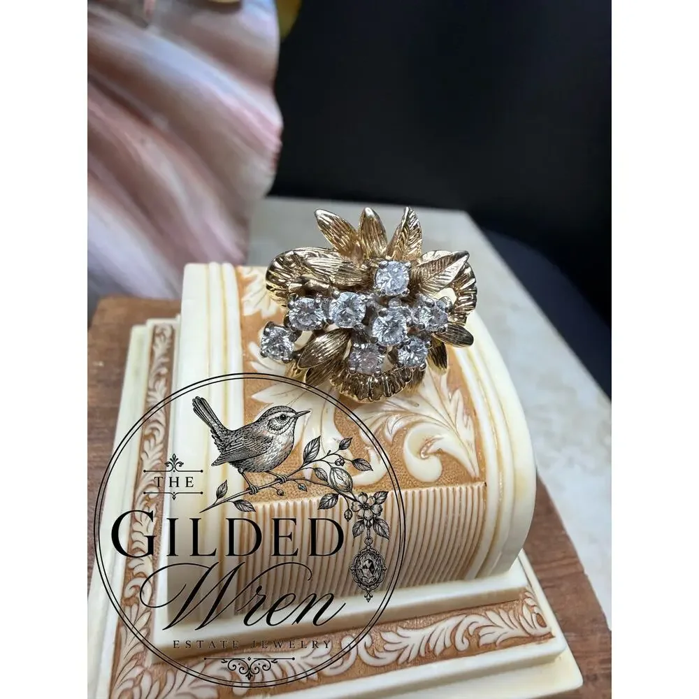 Vintage 1950s–1960s Hollywood Regency Diamond Cocktail Ring | Solid Gold